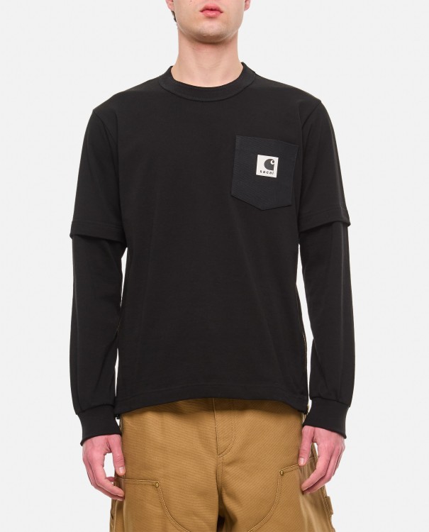 Shop Sacai L/s Cotton T-shirt In Black