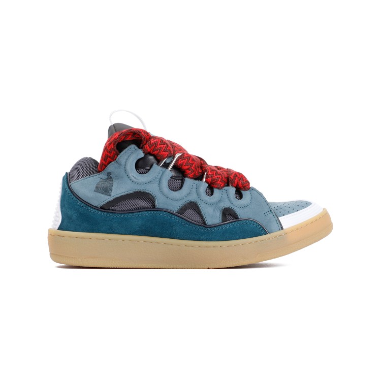Lanvin Curb Sneakers In Suede And Fabric Color Blue And Red In Blue