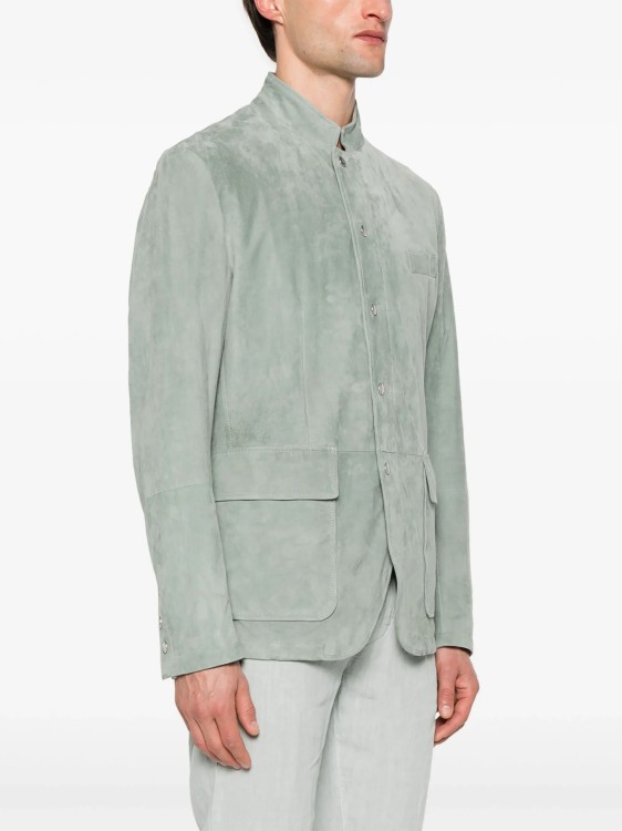 Shop Eleventy Green Buttoned Suede Jacket