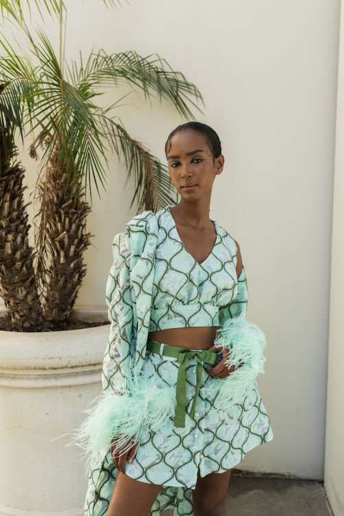Shop Andreeva Mint Skirt With Feathers In Green
