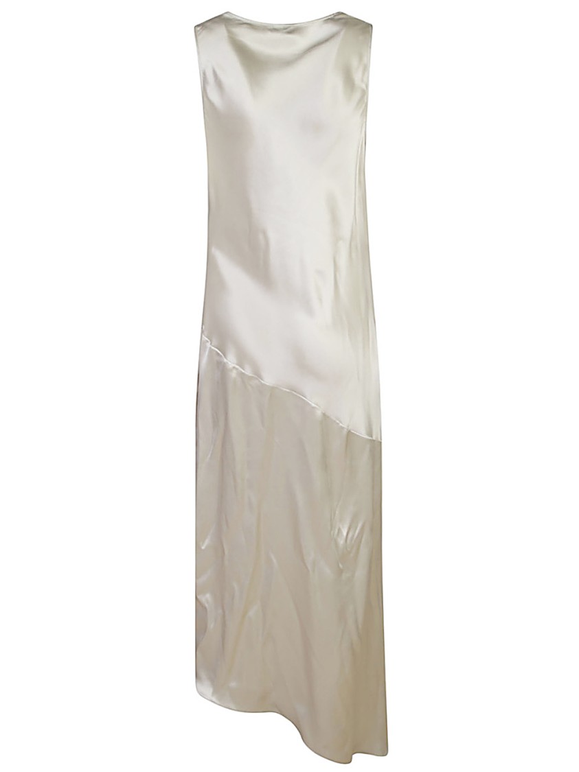 Magda Butrym Cowl Neck Silk Dress With Hem And Draping In Grey