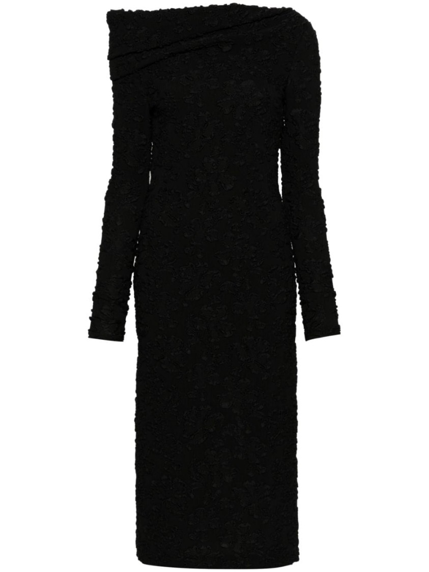 Givenchy Off-the-shoulder Floral Jacquard Midi Dress In Black