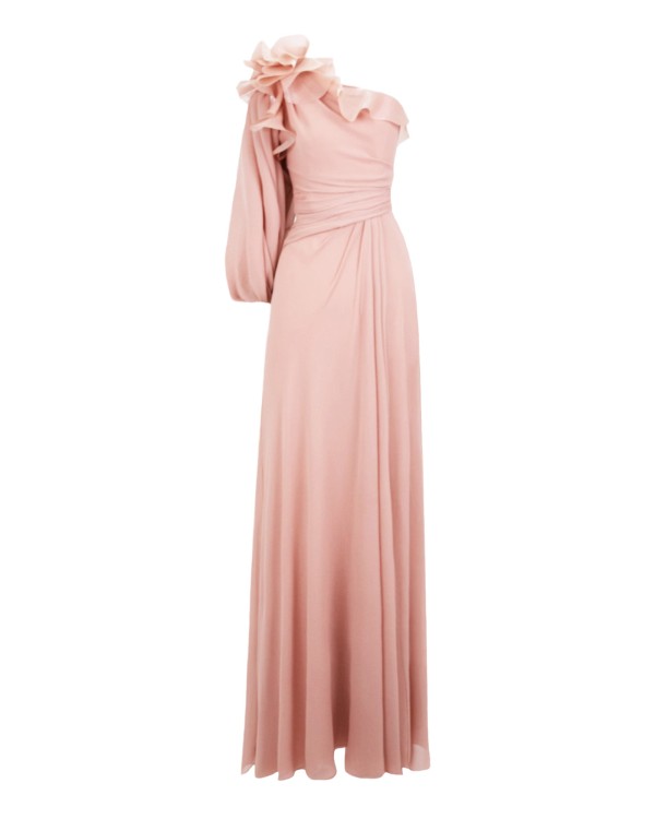 Gemy Maalouf One-shoulder With Draping Dress - Long Dresses In Pink
