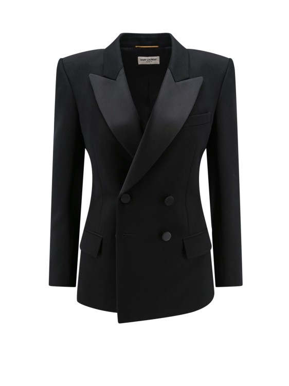 Shop Saint Laurent Wool Smoking Blazer With Satin Profiles In Black