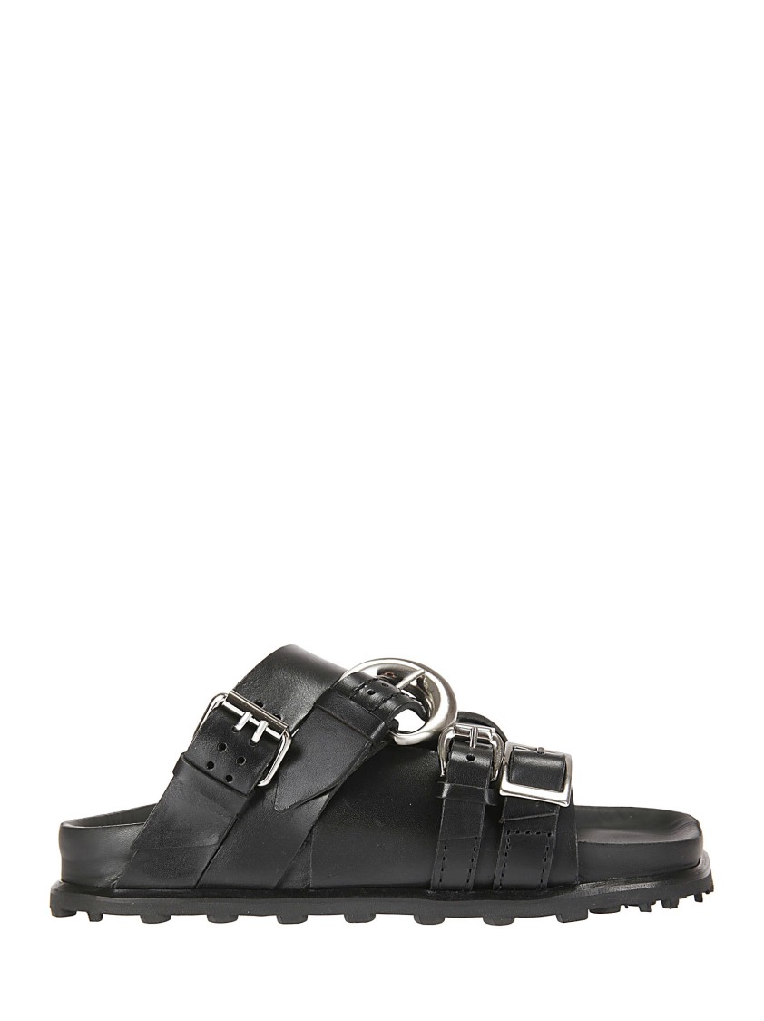 Shop Marine Serre Buckled Leather Slippers In Black