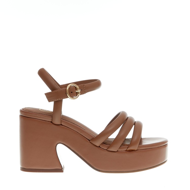 Shop Ash Leather Sandal With Heel And Platò In Brown