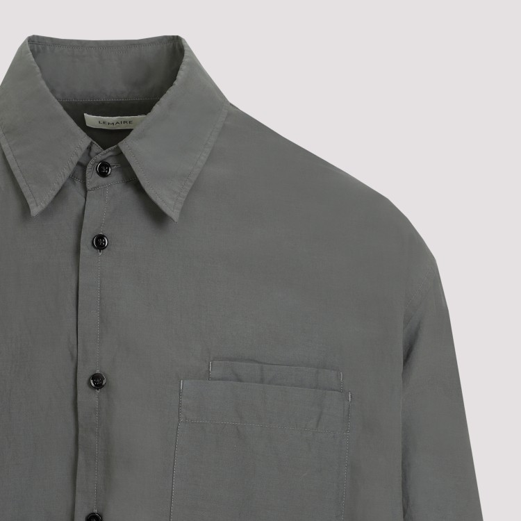 Shop Lemaire Asphalt Green Double Pocket Ls Shirt In Grey