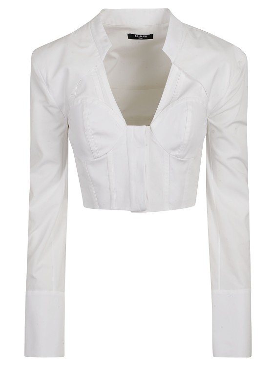 Shop Balmain Cropped Shirt In White