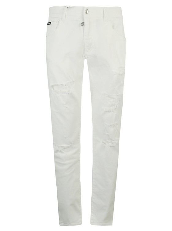 Shop Dolce & Gabbana White Straight Jeans With Distressed Effect