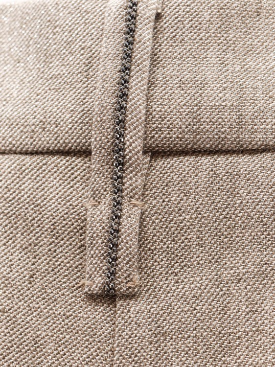 Shop Brunello Cucinelli Linen Trouser With Lurex Effect In Brown