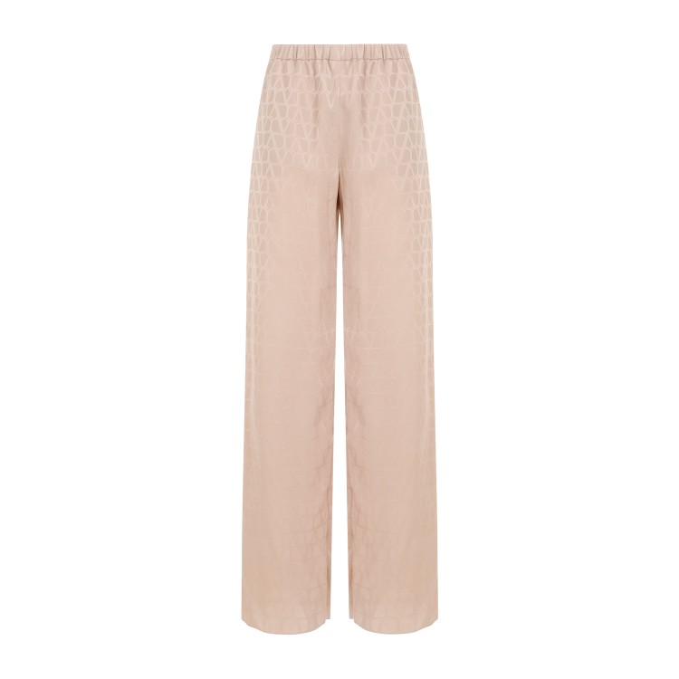 Valentino Poudre Beige Silk Jacquard Pants In Pink