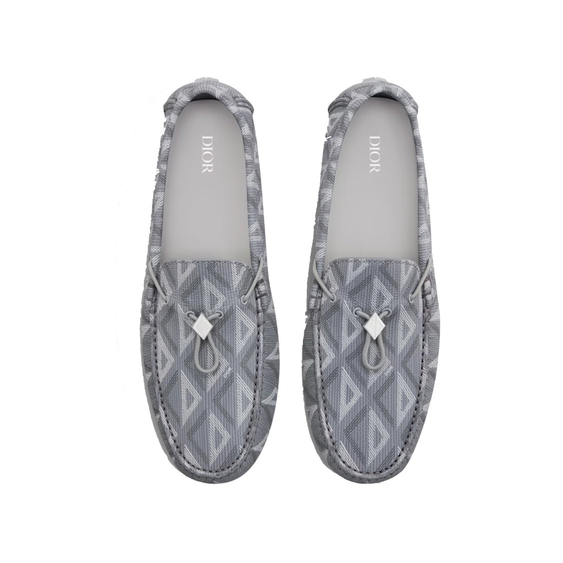 Shop Dior Leather Diamond Mocassins In Grey