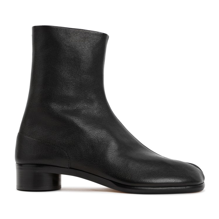 Shop Maison Margiela Black Leather Tabi Ankle Boots