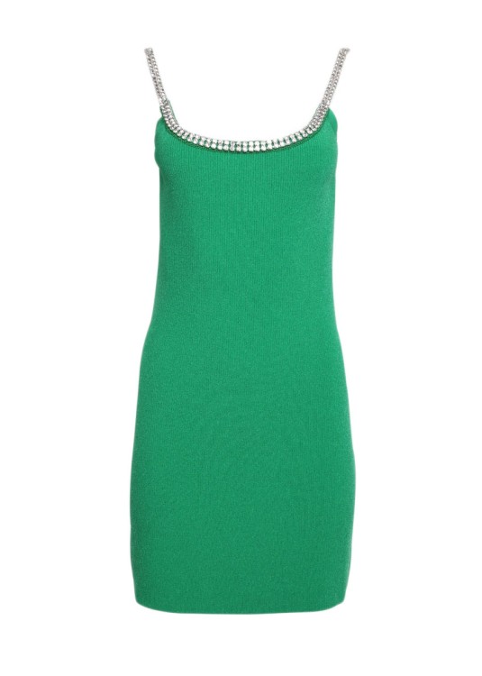 Rabanne Green Ribbed Knit Short Dress With Jeweled Straps In Green
