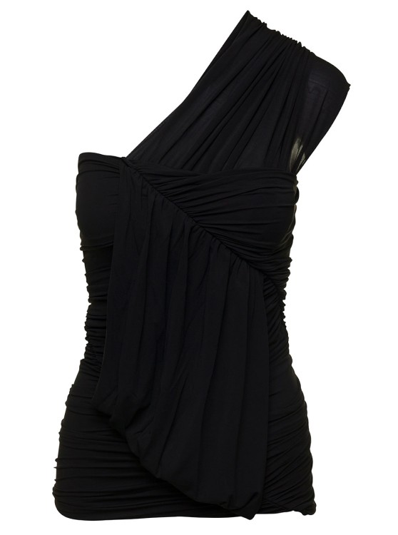 Shop Rick Owens Black One-shoulder Draped Top In Stretch Cupro