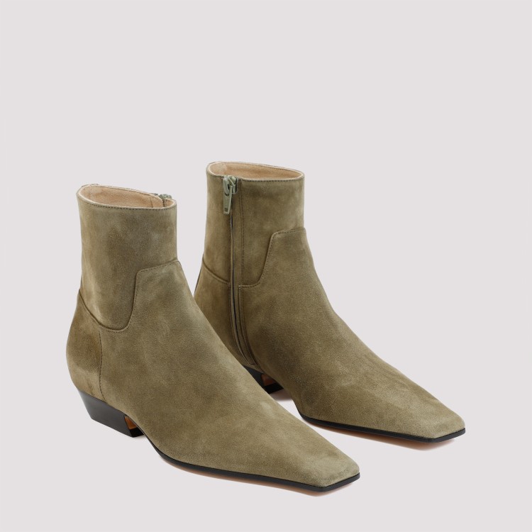 Shop Khaite Marfa Classic Flat Khaki Suede Ankle Boots In Brown