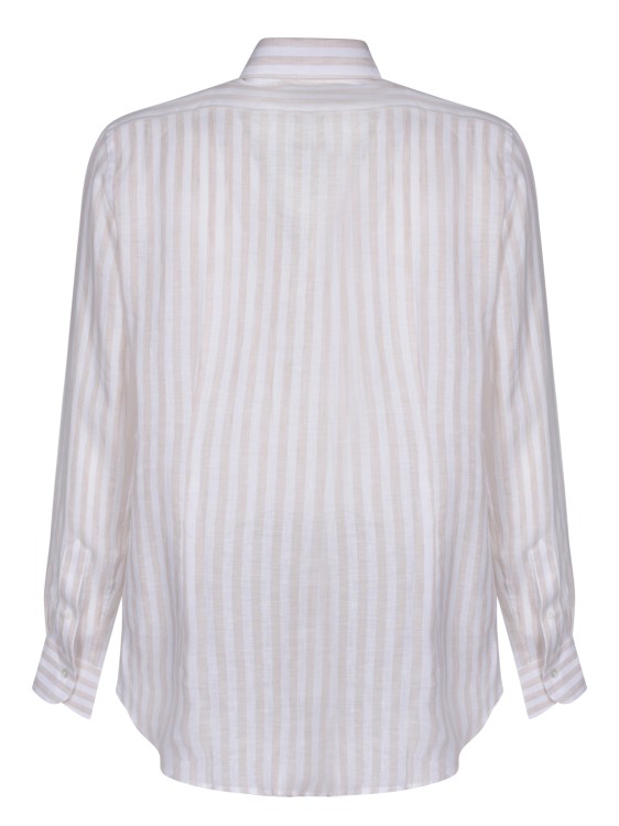 Shop Dell'oglio Linen Shirt With Thin Vertical Beige And White Stripes
