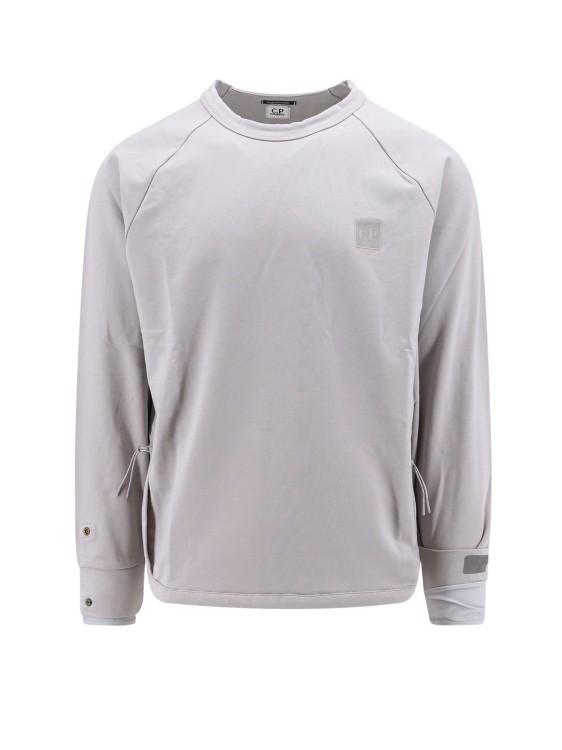 Shop C.p. Company Stretch Cotton Sweatshirt With Logo Patch In Grey