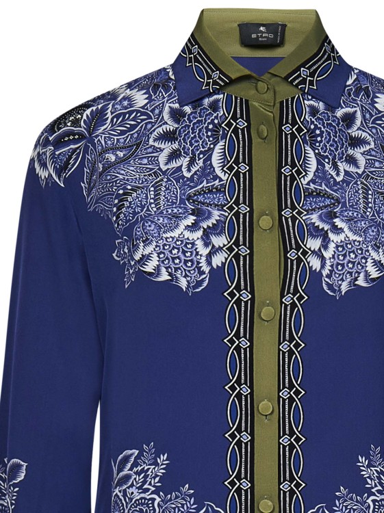 Shop Etro Blue Shirt In Silk Crêpe De Chine