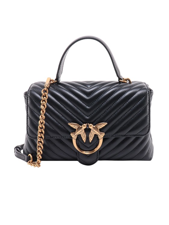 Pinko Quilted Leather Handbag In Black