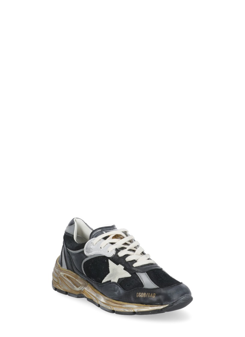 Golden Goose Running Dad Net And Nappa Upper Suede Star Shoes In Black