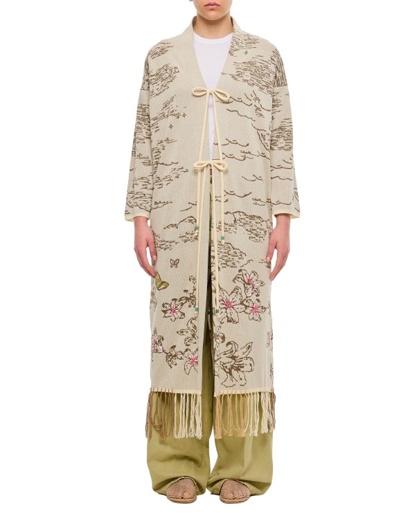 Shop Gio Giovanni Gerosa Embroidered Cotton Kimono With Laces In Neutrals