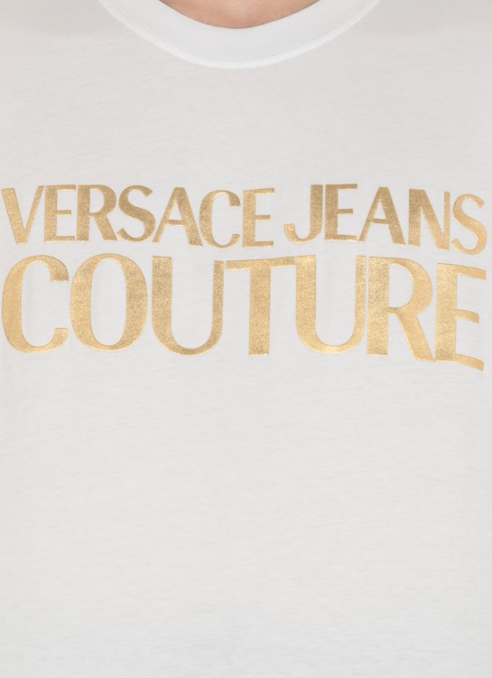 Shop Versace Jeans Couture T-shirt With Vemblem Logo In White