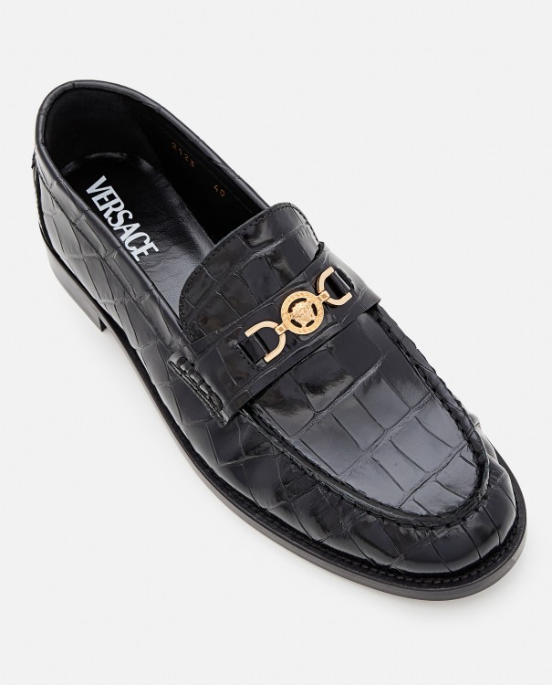 Shop Versace 20mm Calf Leather Loafers In Black