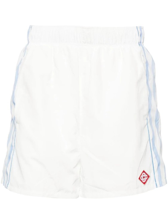 Shop Casablanca Striped Mid-rise Track Shorts In White