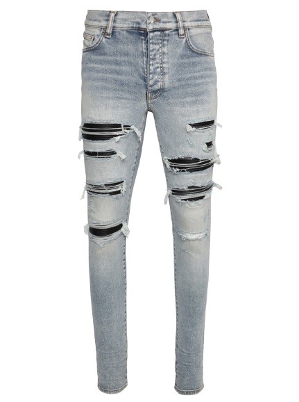 Amiri Leather Thrasher Skinny Jeans In Grey