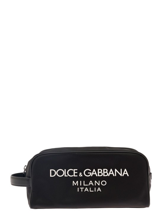 Dolce & Gabbana Black Beauty Case With Contrasting Logo In Fabric And Leather