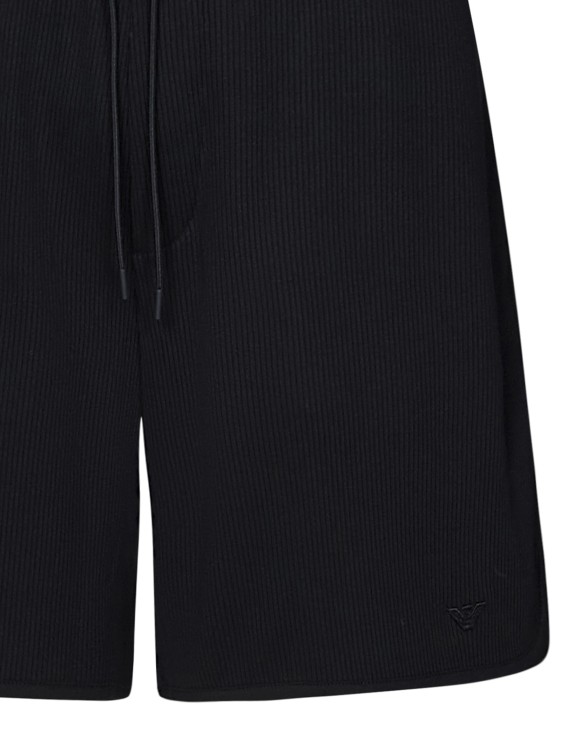 Shop Emporio Armani Black Shorts In Ribbed Stretch Cotton Blend