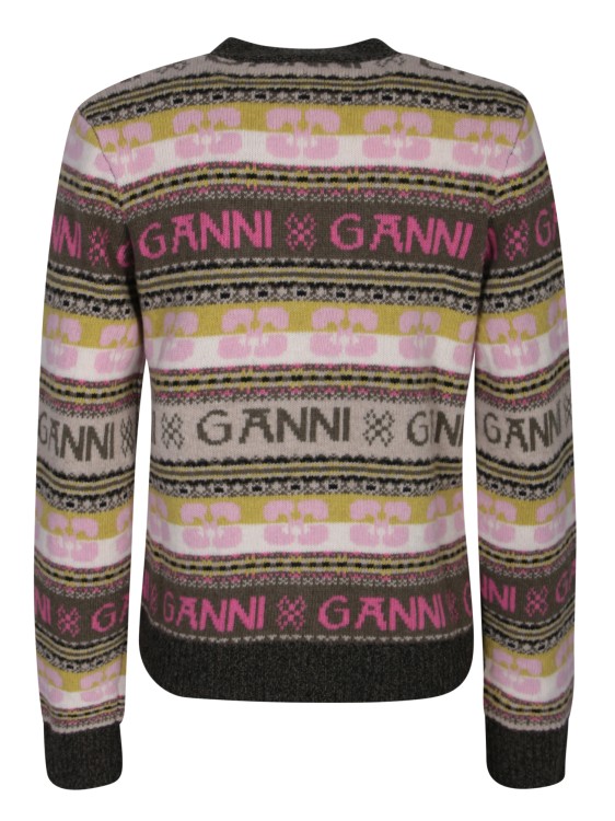 Shop Ganni Maxi Logo Green/multicolor Cardigan In Pink