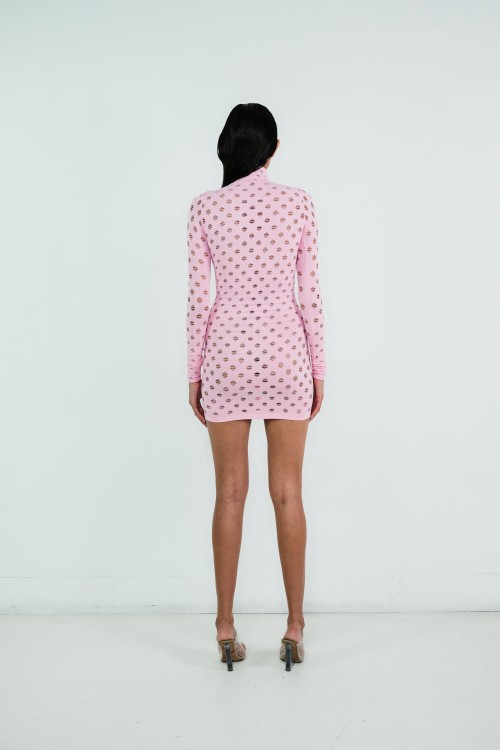 Shop Maisie Wilen Perforated Turtleneck Dress In Pink