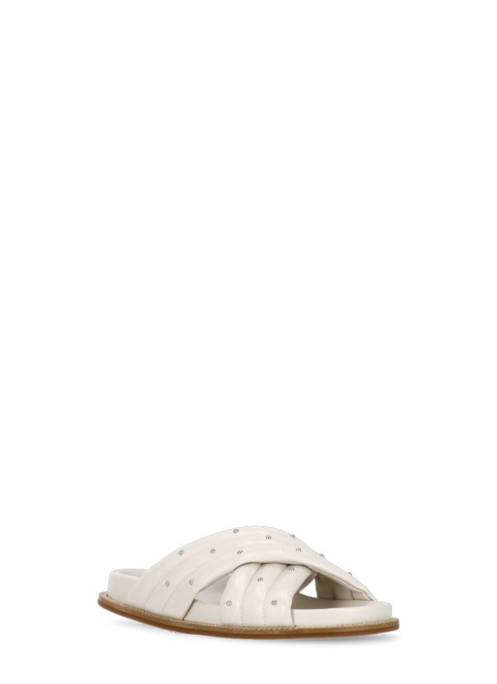 Shop Fabiana Filippi Ivory Smooth Leather Slippers In Neutrals