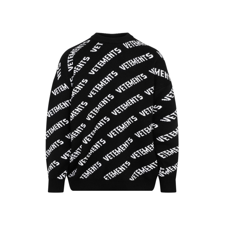 Shop Vetements Monogram Black White Merino Wool Sweater