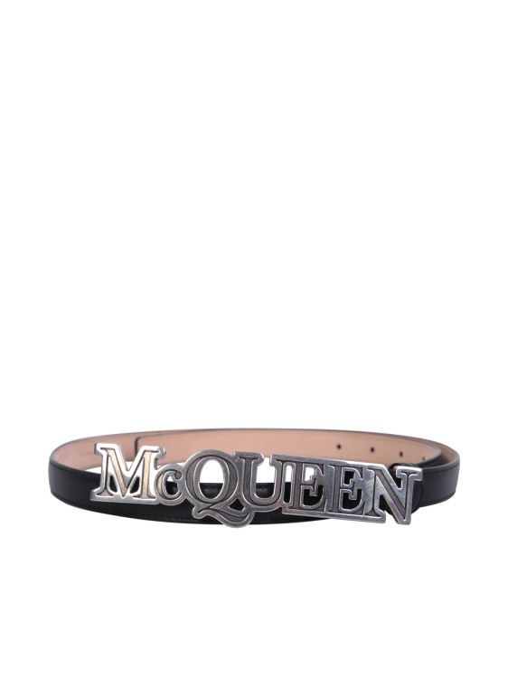 Alexander Mcqueen Black Leather Belt In Grey