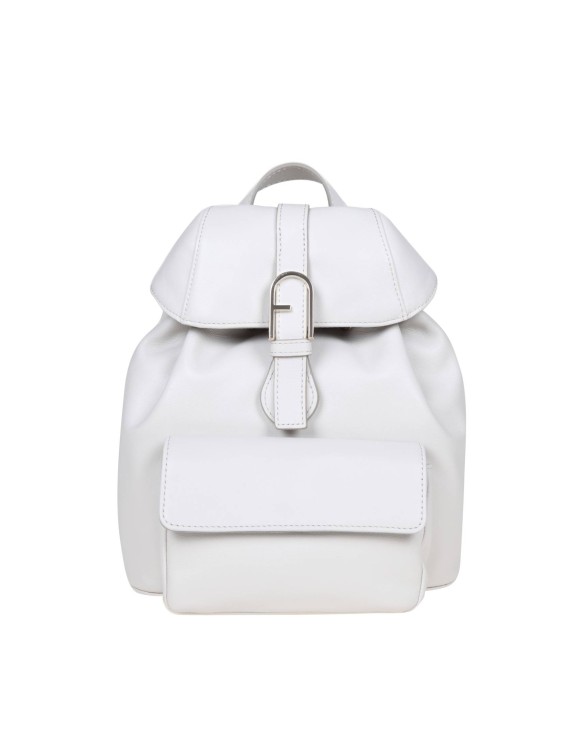 Shop Furla Flow S Marshmallow Color Leather Backpack In White