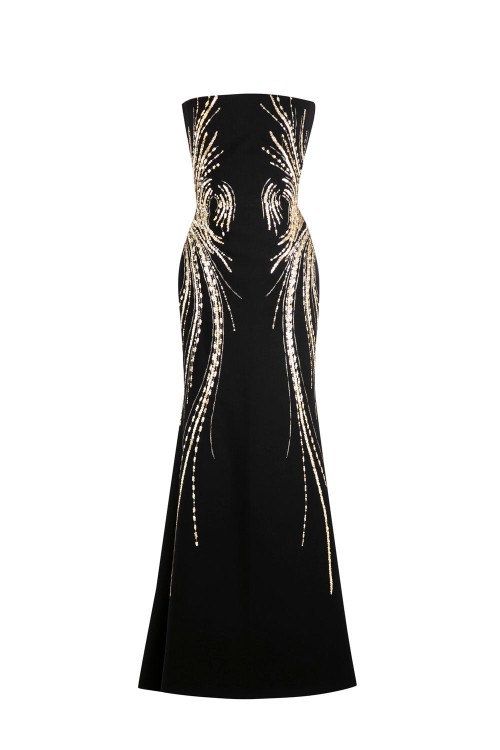 Shop Saiid Kobeisy Strapless Crepe Beaded Dress In Black