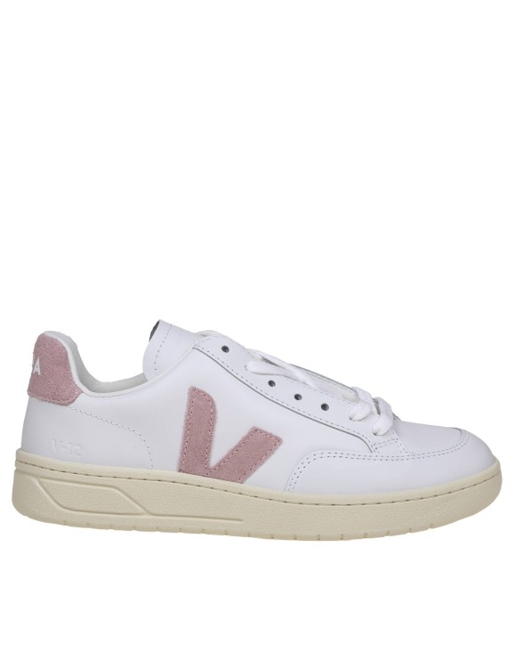 Shop Veja V 12 Sneakers In White/pink Leather