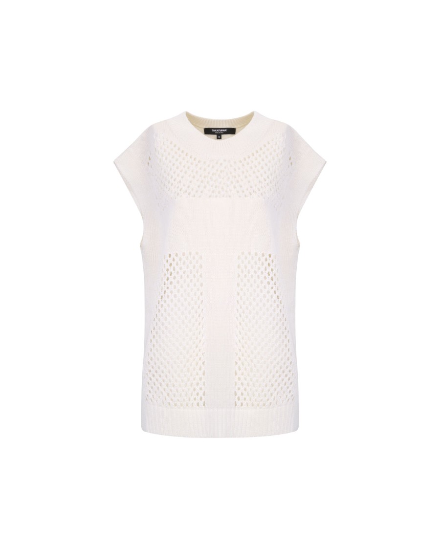 Takaturna Knit Vest With Elegant Design And Breathable Texture In White
