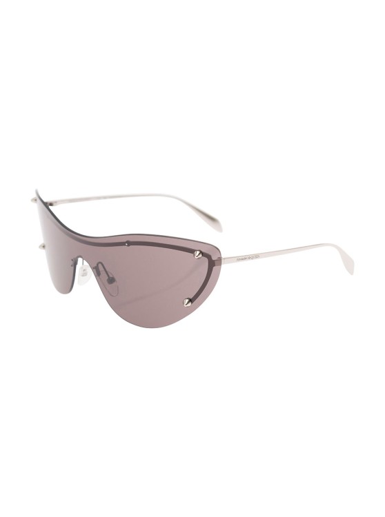 Alexander Mcqueen Am0413s' Silver-colored Cat-eye Mask Sunglasses With Spike Studs In Metal In Pink