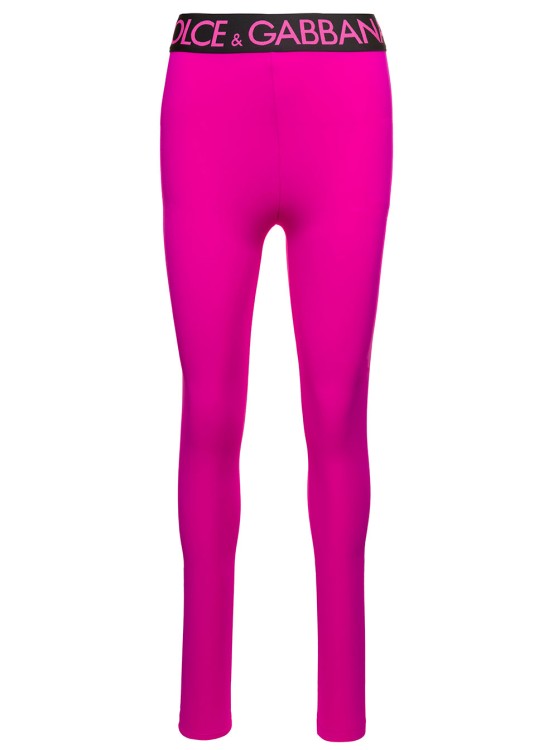 Fuchsia Leggings With Branded Bands In Stretch Polyamide by Dolce & Gabbana  in Pink color for Luxury Clothing