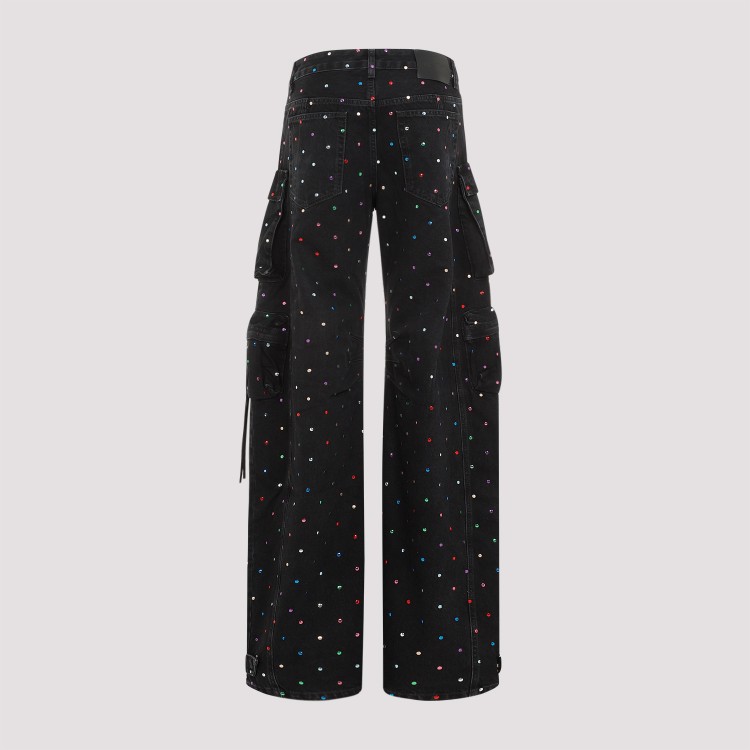 Attico Fern Embellished Low-rise Wide-leg Cargo Jeans In Black