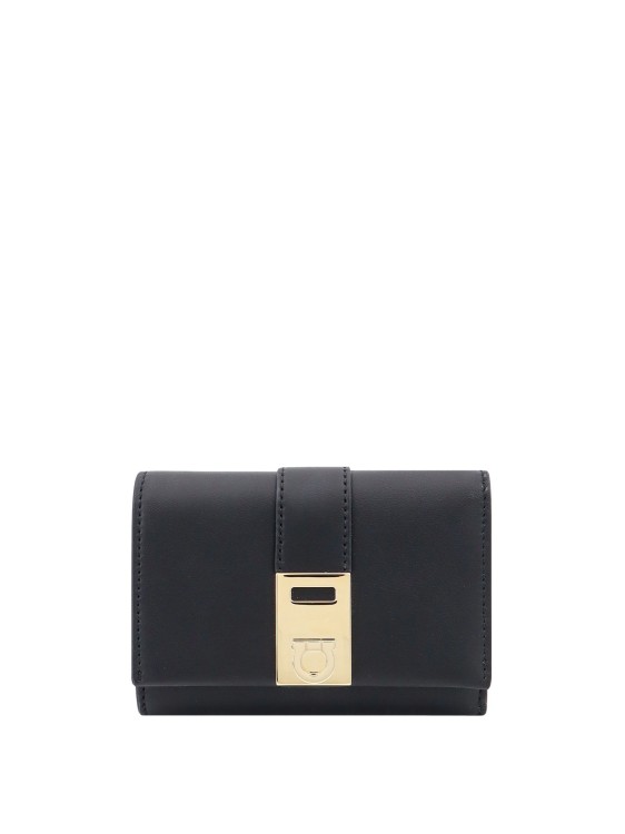 Shop Ferragamo Leather Wallet With Gancini Metal Detail In Black