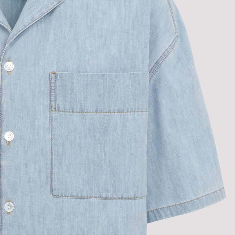 Shop Bottega Veneta Light Bleach Blue Cotton Chambray Shirt