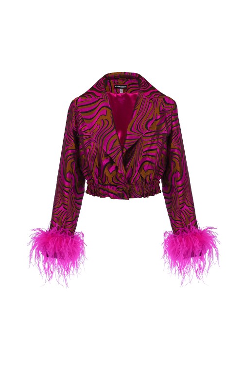 Shop Andreeva Raspberry Marilyn Jacket With Feathers In Red