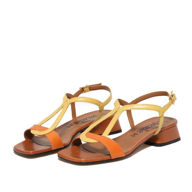 Shop Le Gazzelle Sandal In Orange Yellow Leather And Leather In Brown
