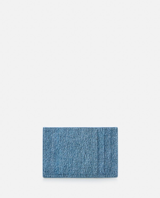 Shop Bottega Veneta Leather Cassette Card Holder Denim Printed In Blue