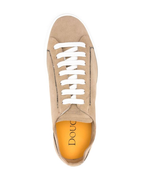 Doucal's Logo-debossed Leather Snekaers In Brown